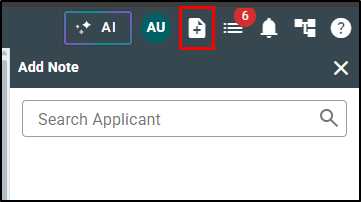 Add Note while not on a Customer Account will show you a Search Applicant bar.
