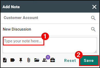 To add a note, type into the "Type your note here..." box and click Save when you are done.