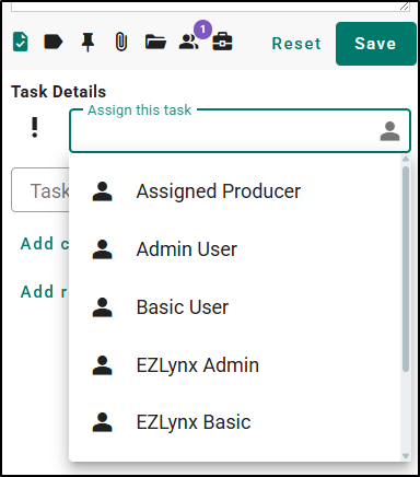 Clearing out the user in the 'Assign this task' provides you with a list of users to choose from.