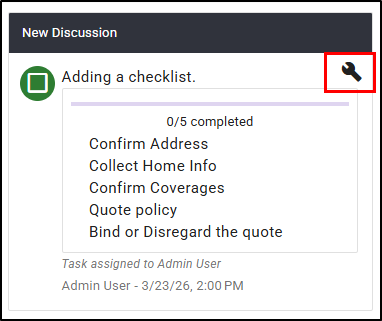 To mark things off the checklist, you will need to edit the note. Click the Edit this task icon (wrench).
