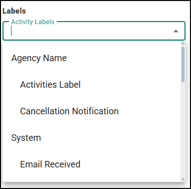 Use the Activity Labels dropdown to choose the labels from the list to add to the note.