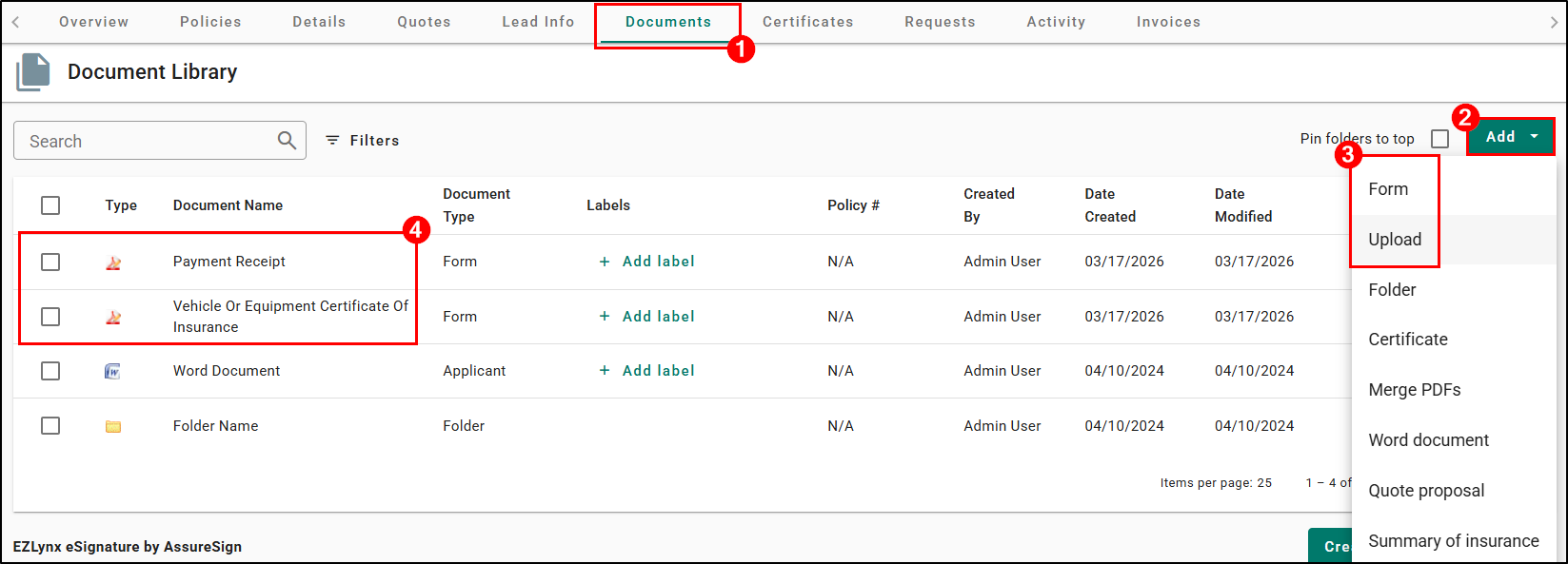 Upload PDFs to the customer's Documents tab.