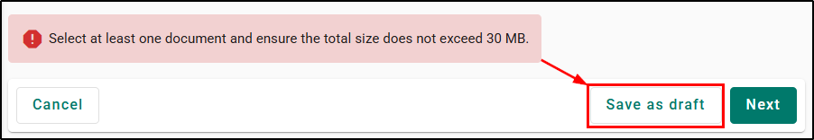 Once at least one document is added, you can save the envelope as a draft by clicking Save as draft.