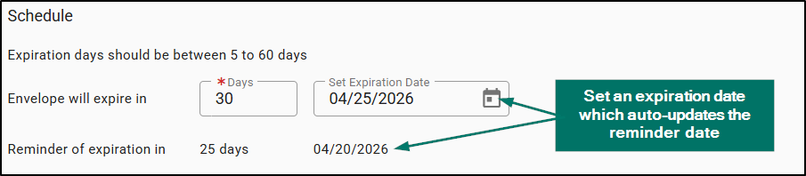 Adjust the envelope's expiration date to auto-update the expiration reminder date.