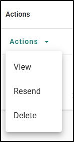 Actions available during Cancelled status: View, Resend, and Delete.