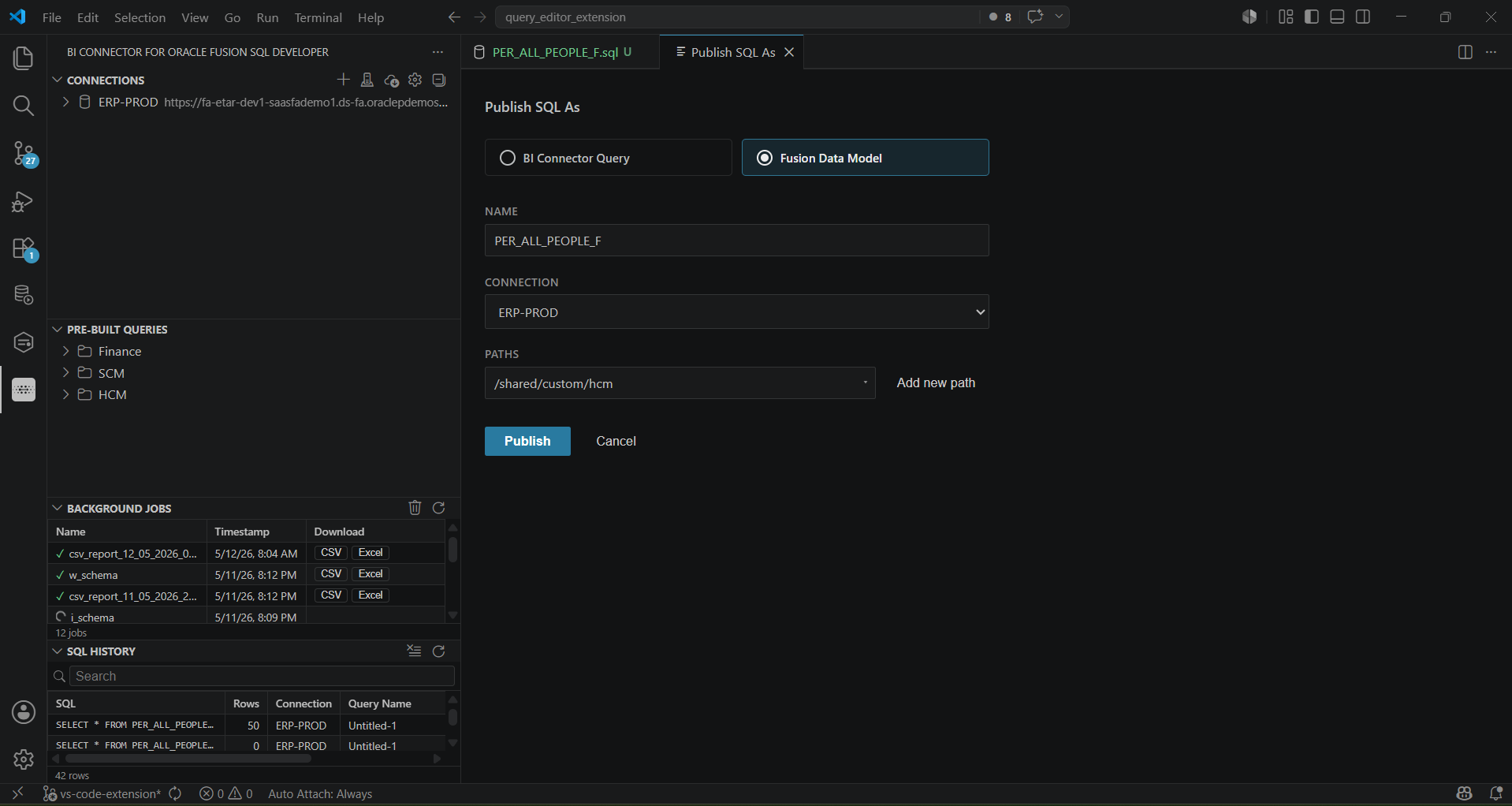 Publish a query as datamodel