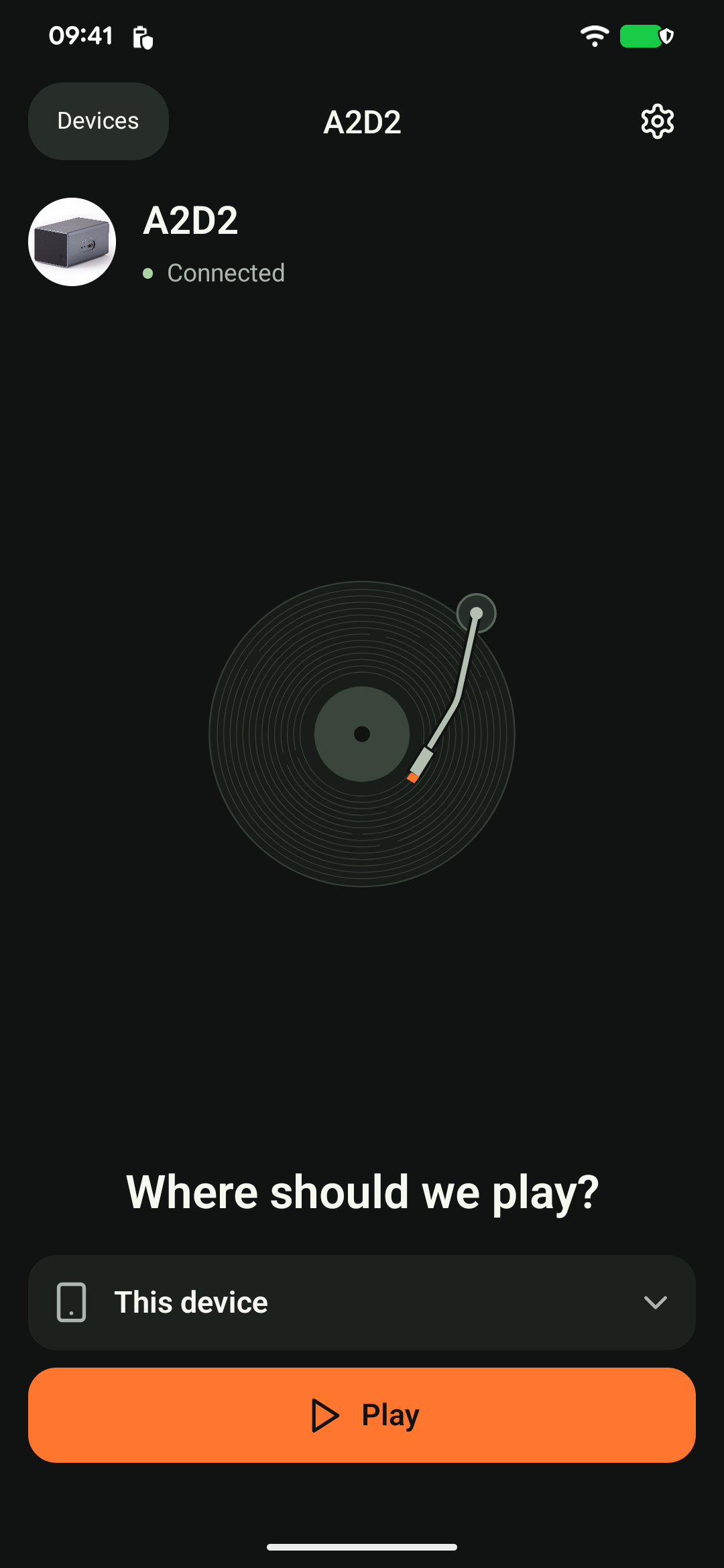 Android: choose This device, then tap Play.