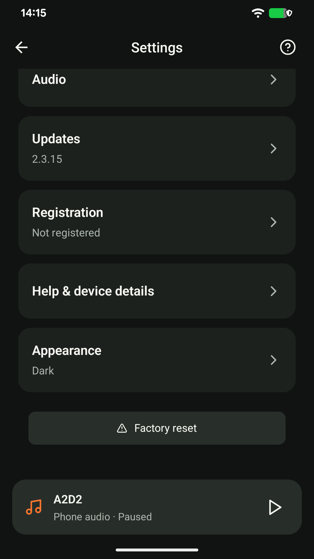 Scroll down in Settings to find Factory reset.