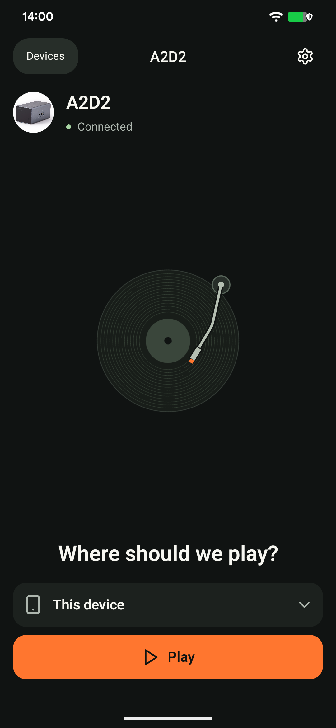 Android: select This device and tap Play to test audio through the phone.