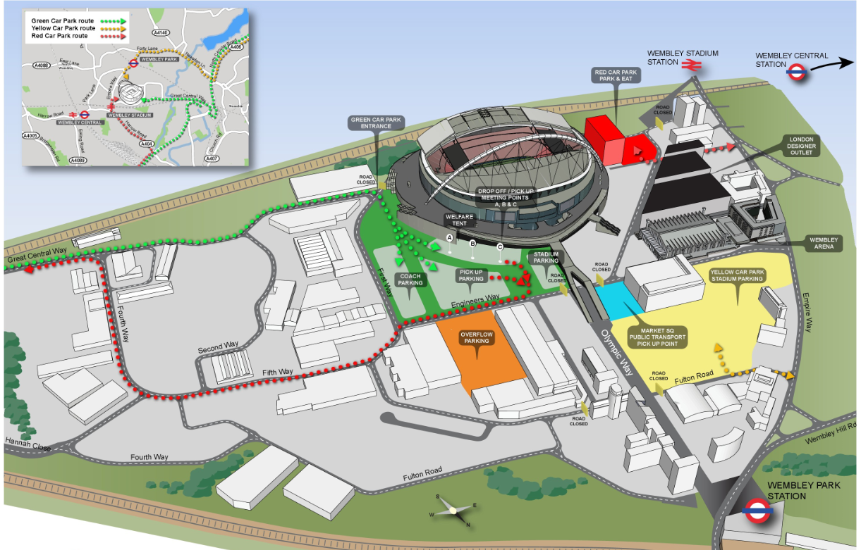 Wembley Arena Parking Map Coach & Rail options to Wembley Stadium : Wembley Support Portal