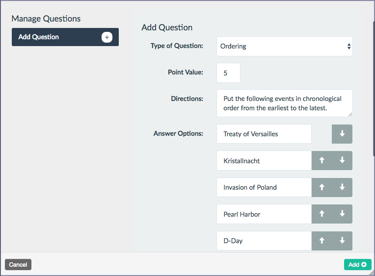 How do I create an ordering question? CourseArc