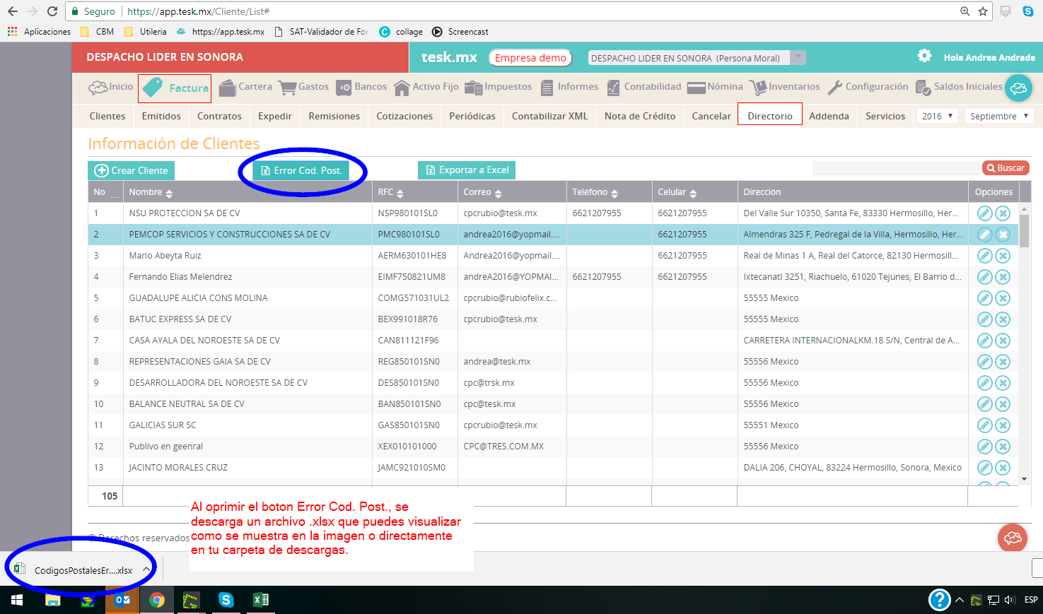 Verificación Códigos Postales Soporte Tesk