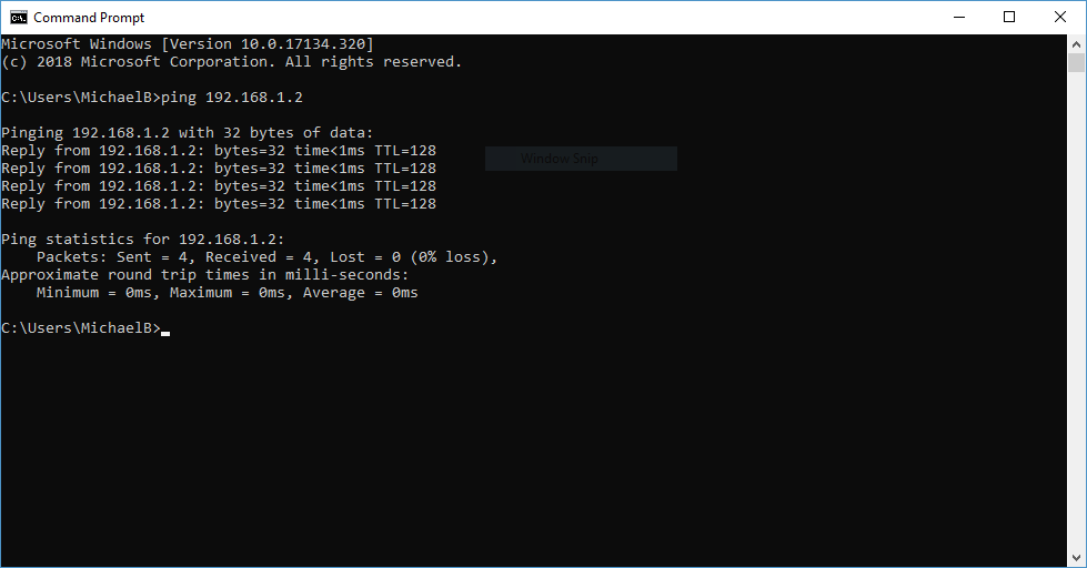 Command prompt ping command example