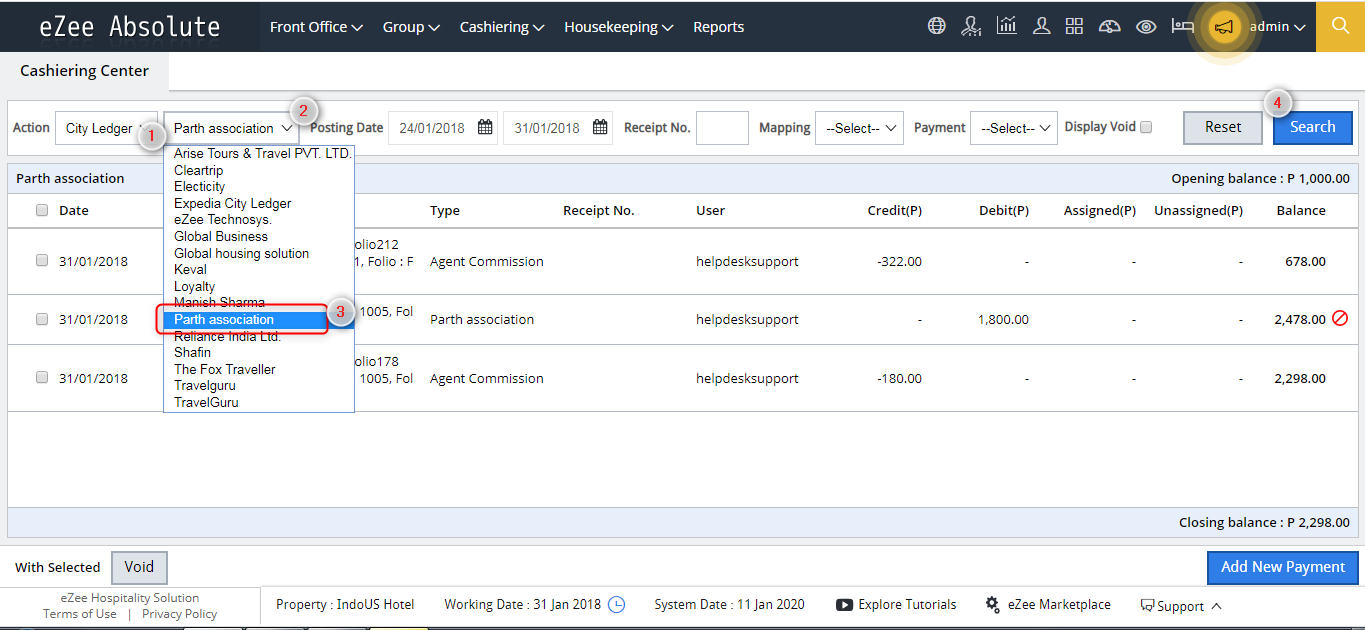 How to add the payment receipt from city ledger against room postings ...