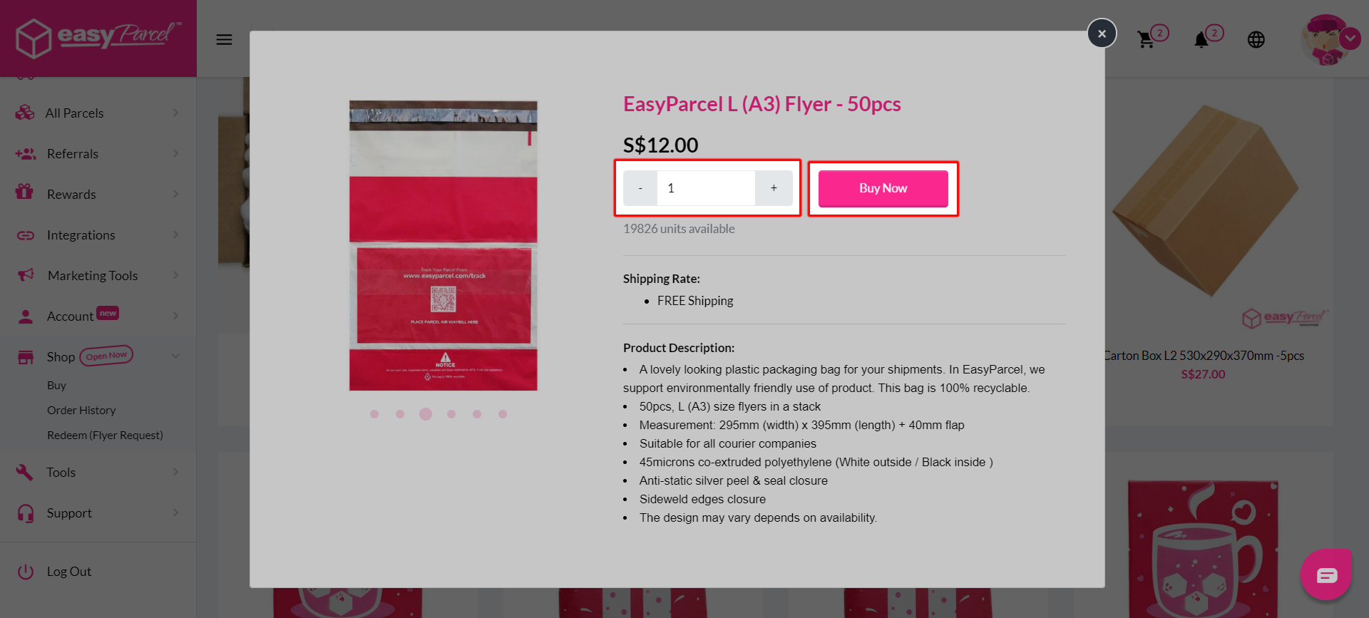 Where can i purchase packaging materials on EasyParcel? EasyParcel