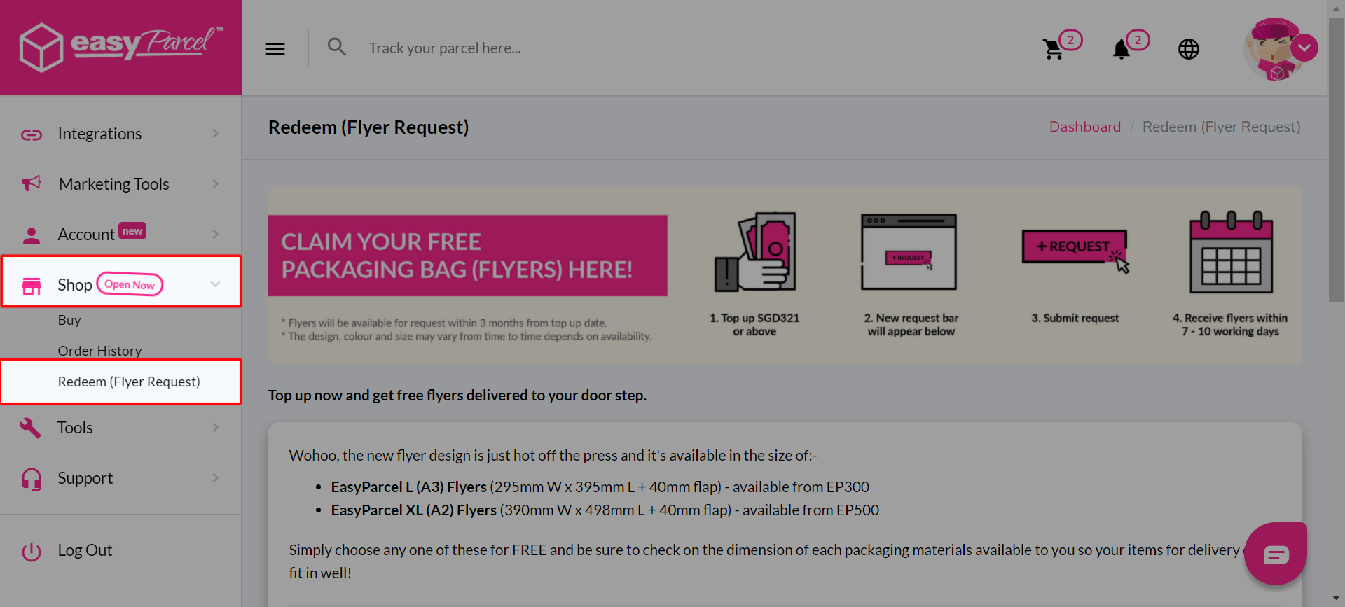 How to claim free packing materials? EasyParcel (Singapore) Help Centre