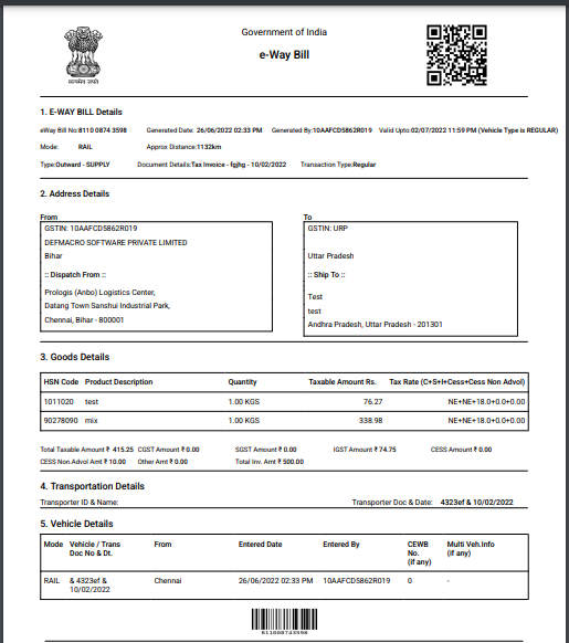 EWay Bill Cleartax Vinculum Knowledge Central