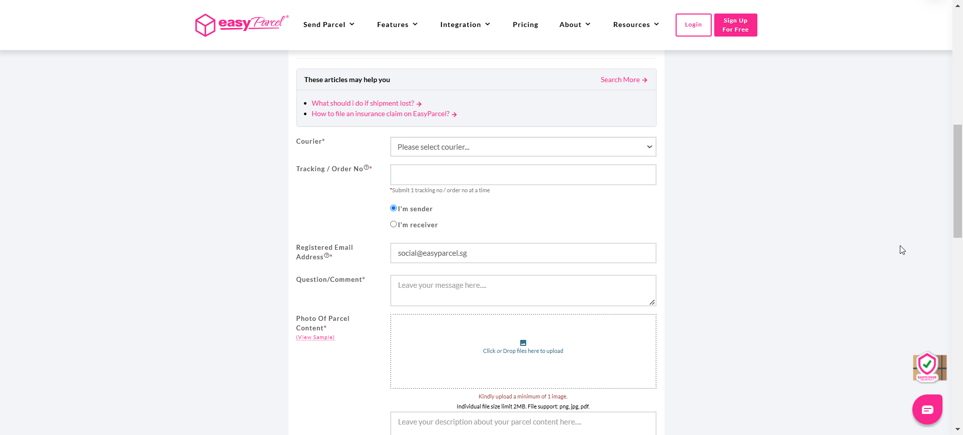 Fill in enquiry form details and submit