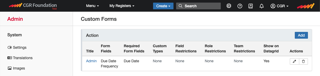 Edit or delete custom form screenshot