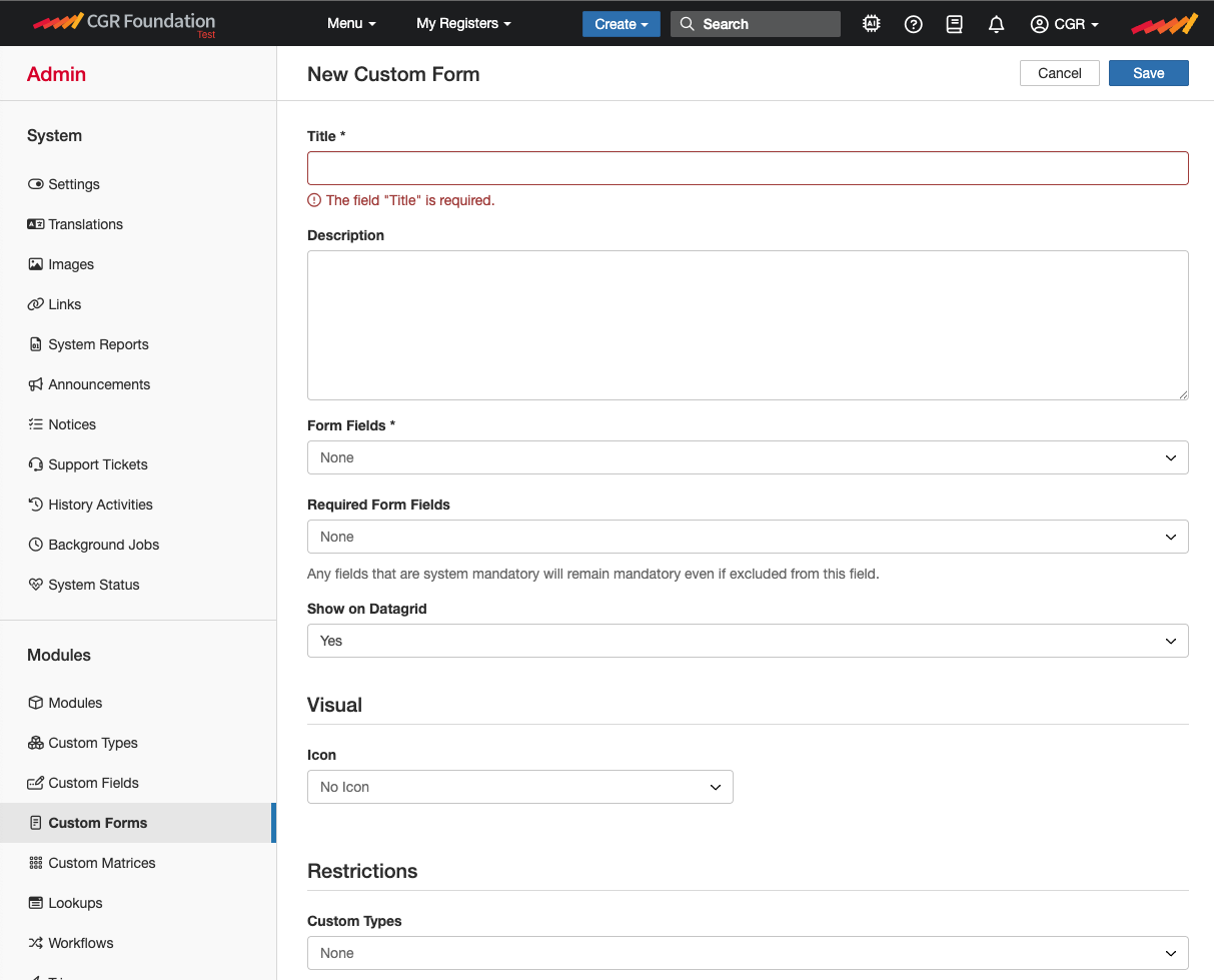 Custom form admin view screenshot