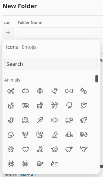 Simply click the “+” next to the folder name to choose an icon