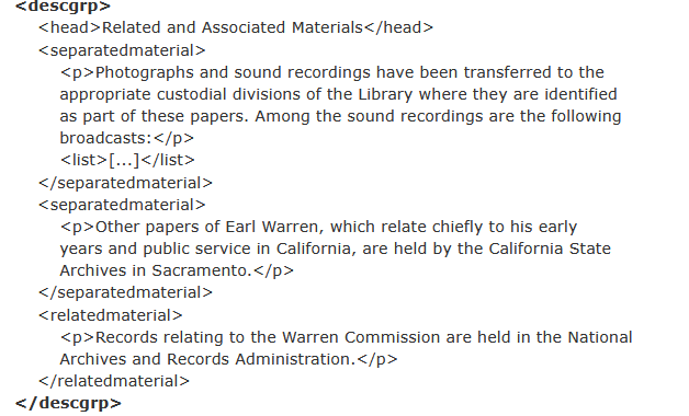 Example of EAD descgrp encoding