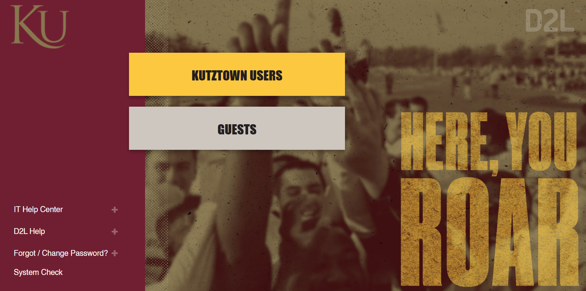 Kutztown University's D2L Logon portal.