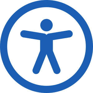 A blue circular icon is indicates to students that alternative formats are available.