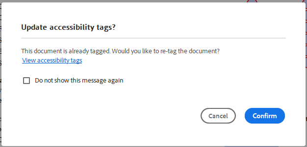 Pop-up window asking if you want to retag the document.