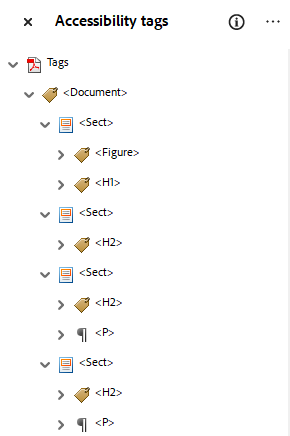 Accessibility tags sidebar showing list of tags in PDF