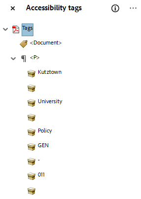 Accessibilty tags panel with the new tag display with the text content contained within.