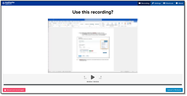 Mediasite's web recorder offers the chance to trim a video before finalizing it.