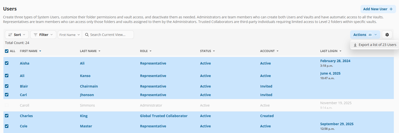 Admins can now export their entire user list directly from the Admin Portal.