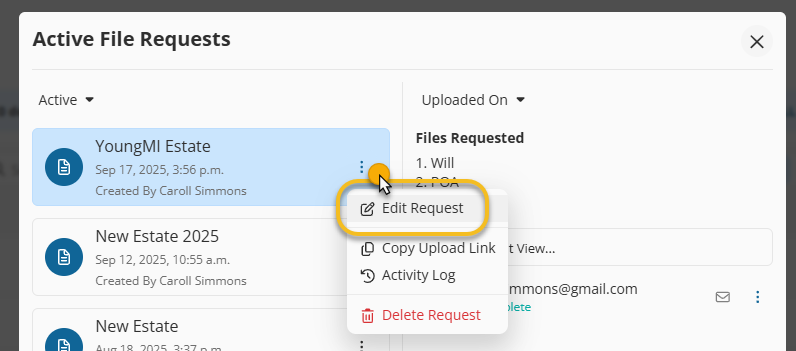 Click the 3 dots to Edit the Request