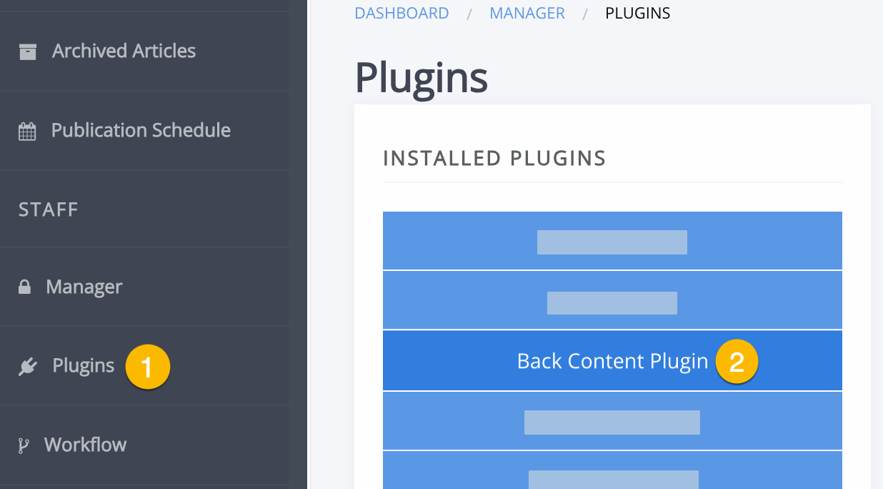 Location of the Back Content Plugin