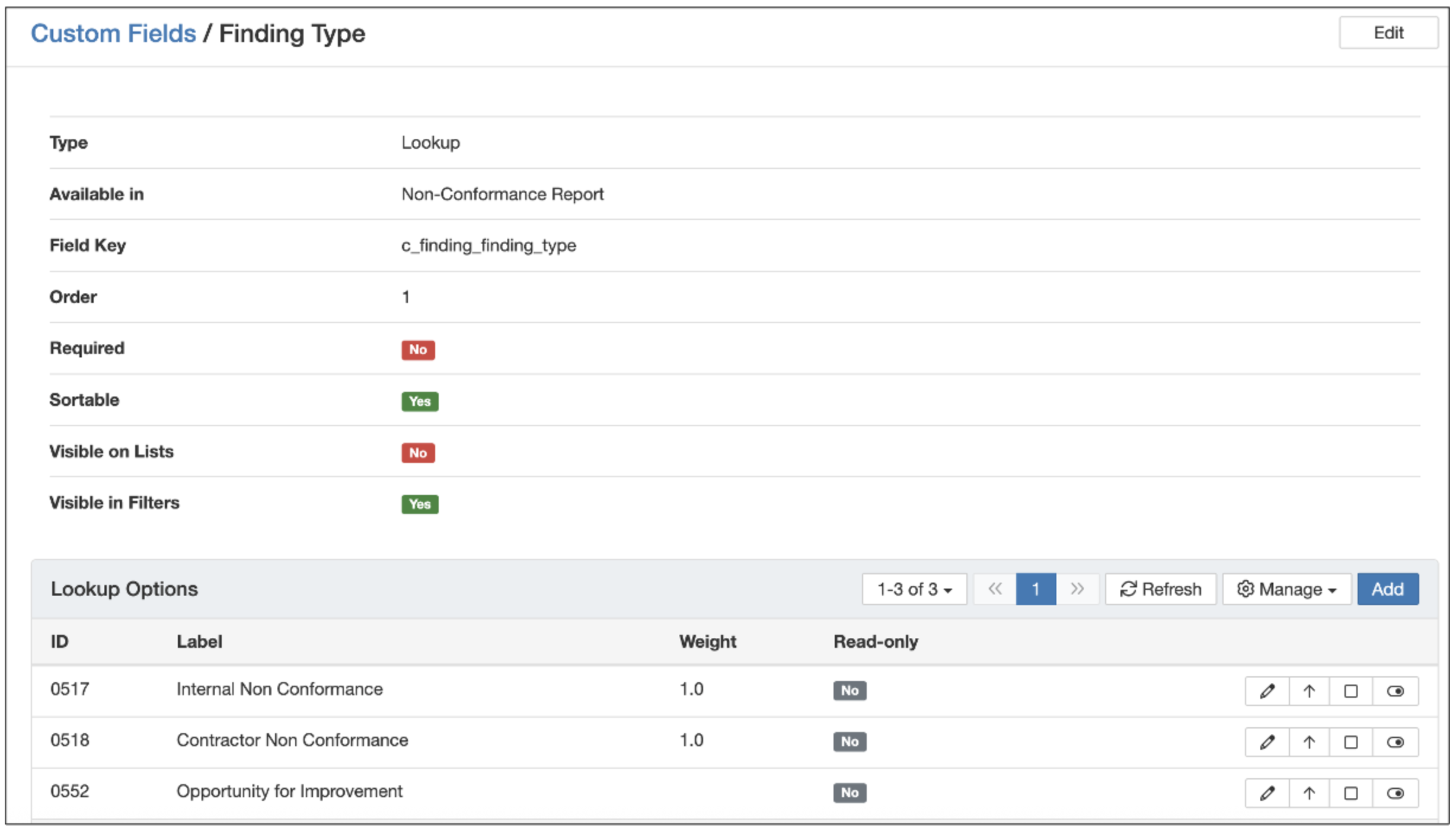 A lookup field with Dynamic Lookup set to No, restricting users to the predefined options.