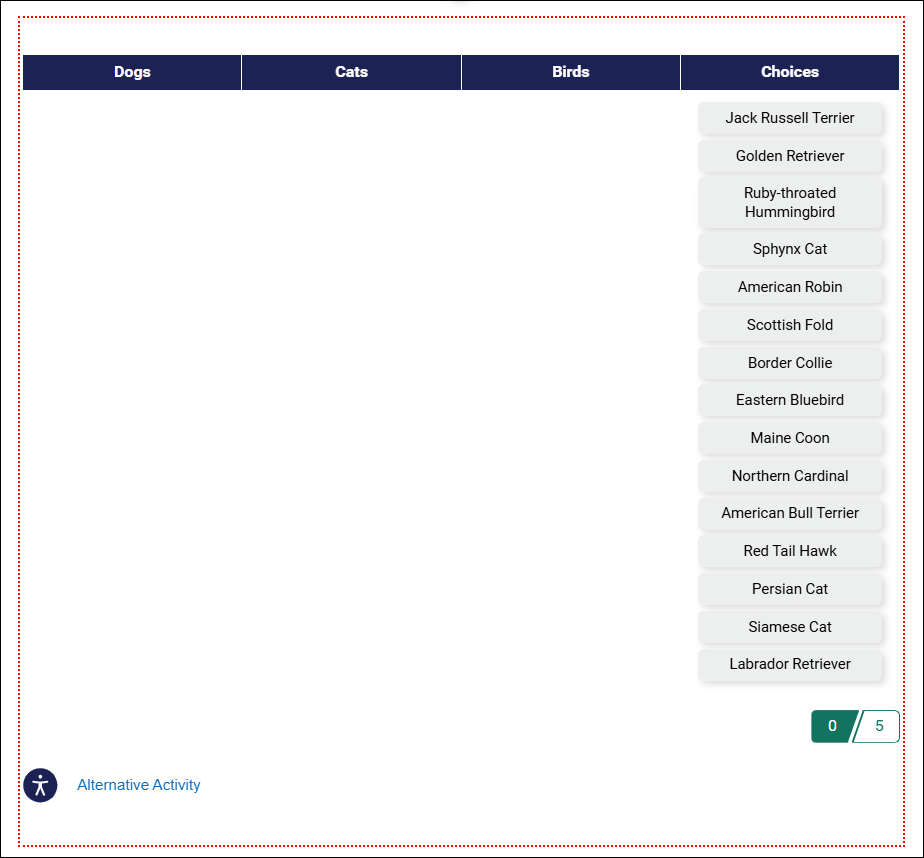 Screenshot of Interactive Categorization block that has been added to a module page in Edit mode