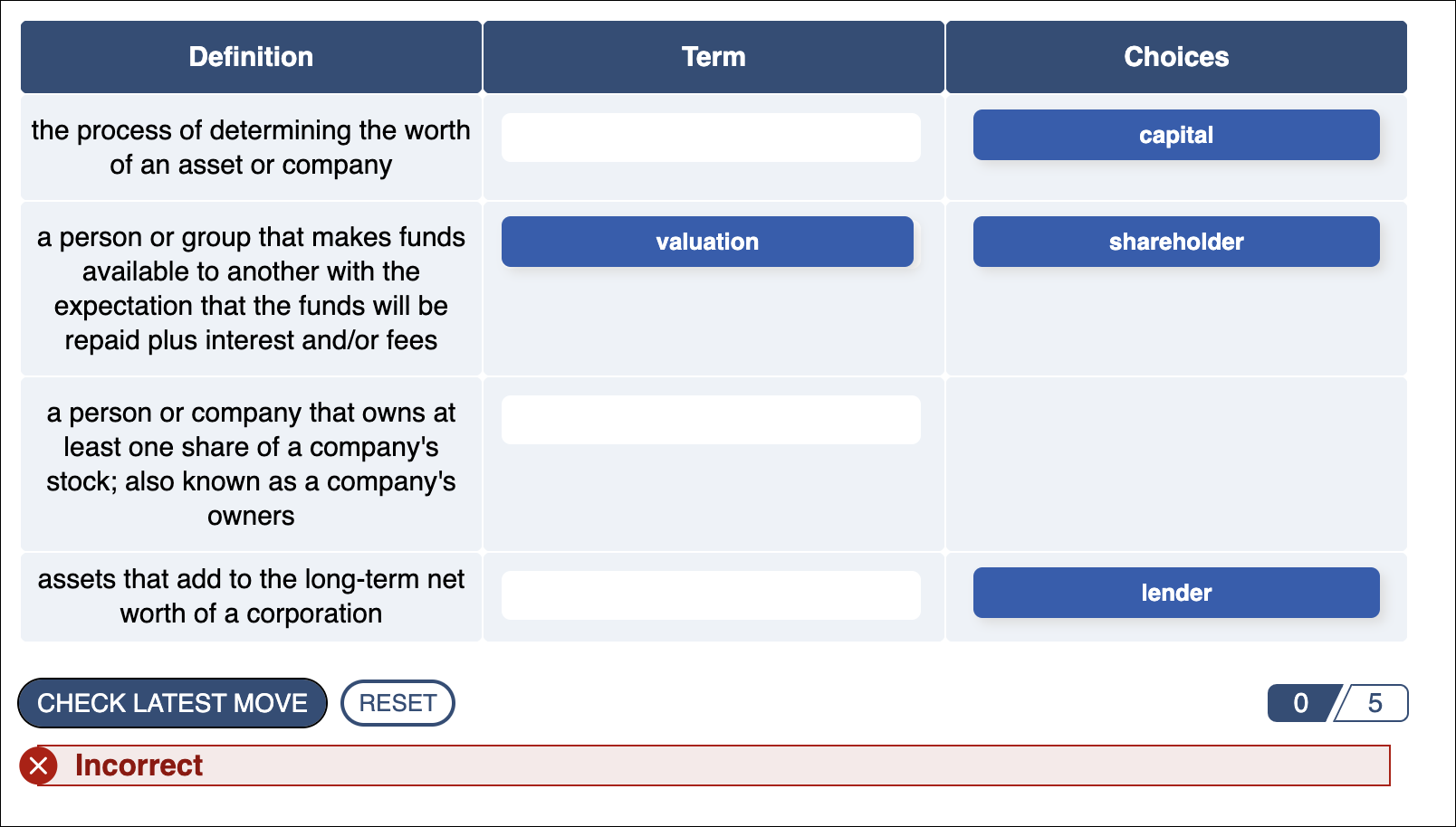 screenshot showing interactive matching block with the option to Check Latest Move