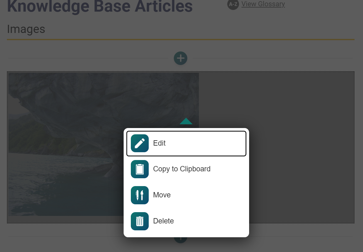 Screenshot of edit menu on the CourseArc content page