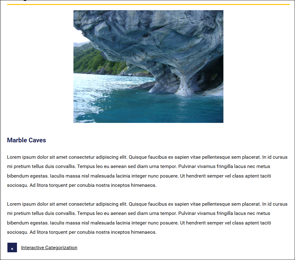 Content page with image in the center and the text underneath