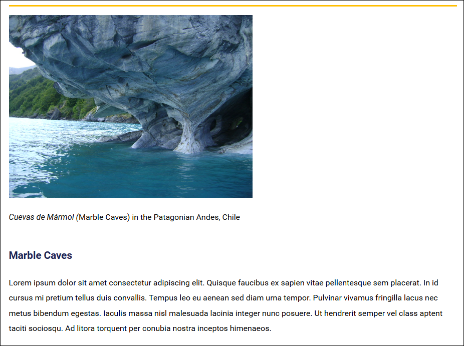 Content page with left-aligned image at the top and text below that is not wrapping around the image.