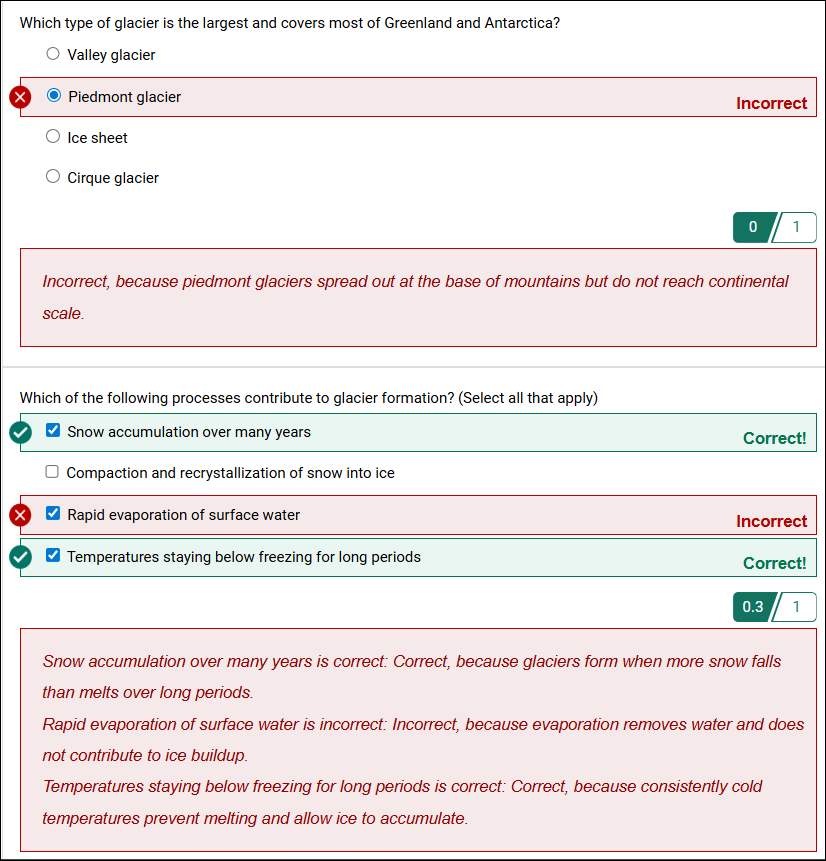 Quiz feedback provides explanation 