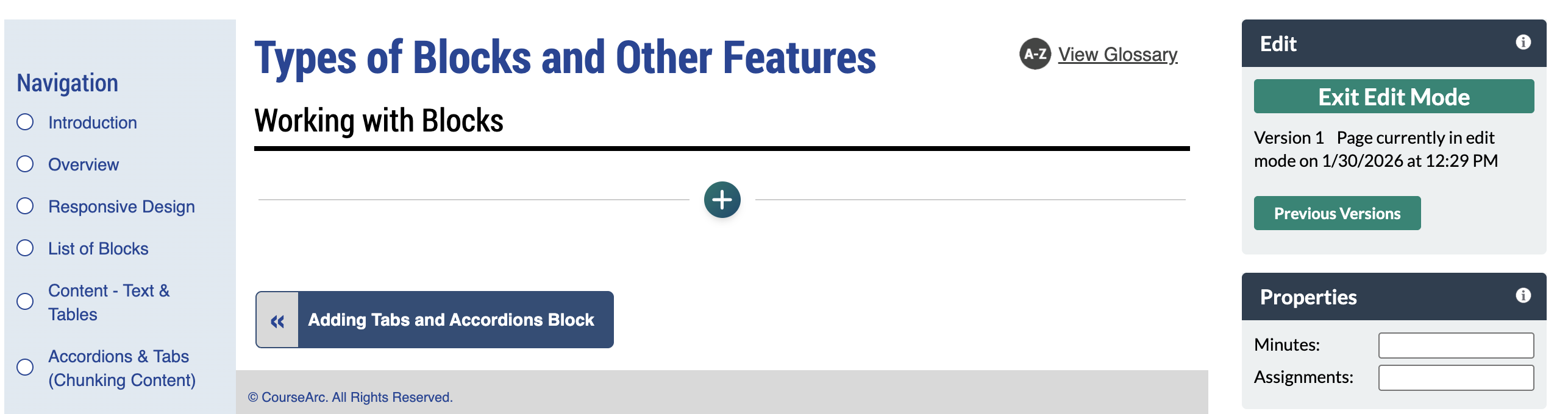 Screenshot of Coursearc content page in Instructor view, showing Edit this Page on the right