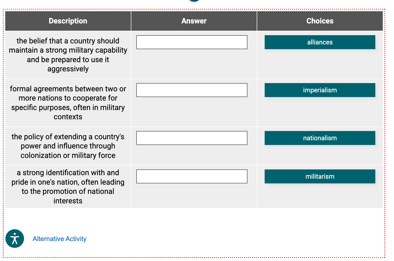 preview of a matching exercise with four items