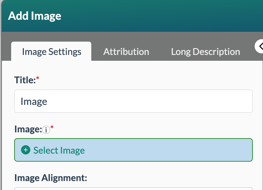 The Image Settings tab showing the Select Image highlighted