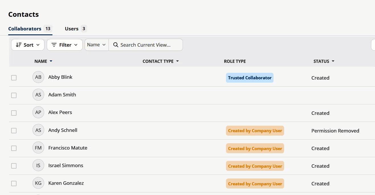 Send Invitation to Collaborator from the Contacts / Collaborator tab
