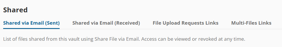 Shared With Others is now Shared via Email (Sent)  / Shared With Me is now Shared via Email (Received)