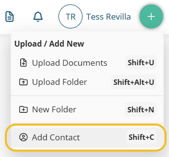 Click the plus button and select add contact