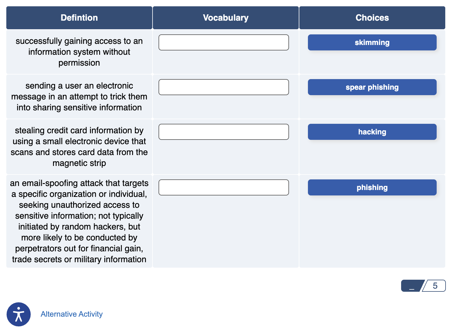 screenshot showing interactive matching block on a page while the page is published