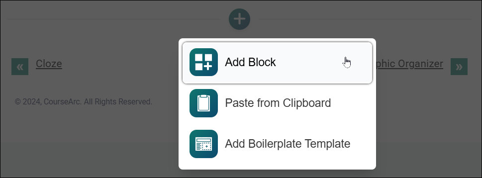 Add block menu in Edit mode